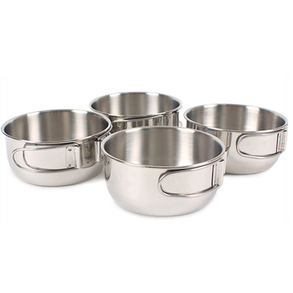 Stainless steel CAMPING Handle Bowls 4P Set Travel Outdoor Bowl Mesh ...